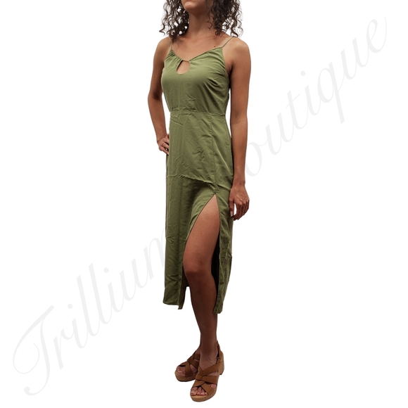 ABERCROMBIE & FITCH Women's Keyhole Halter Midi Dress Green XS NWT - Picture 2 of 6